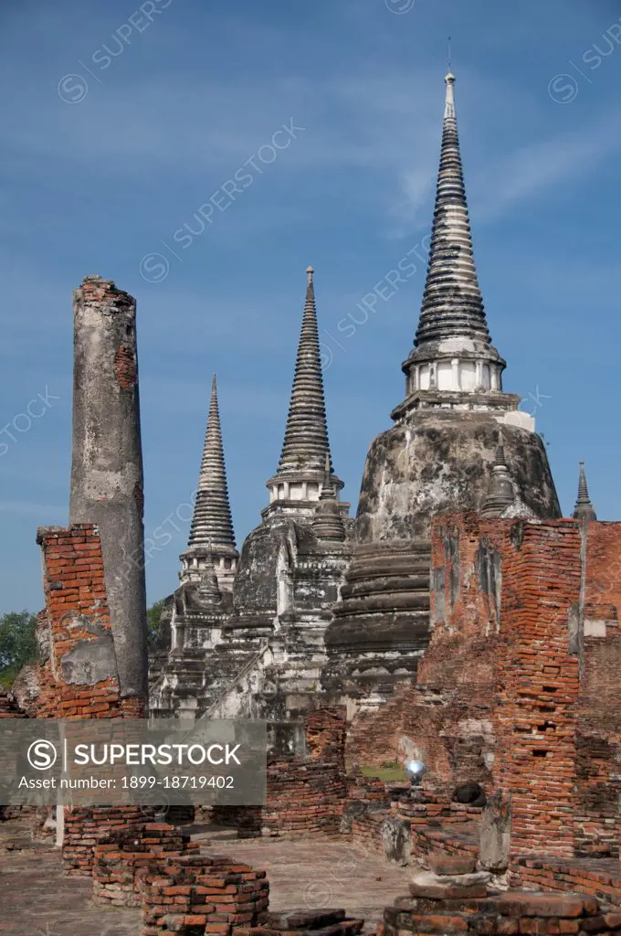 Ayutthaya historical park covers the ruins of the old city of Ayutthaya, central Thailand, which was founded by King Ramathibodi I in 1350 and was the capital of Siam until its destruction by the Burmese army in 1767. Thirty-three monarchs including King Rama IV governed from Ayutthaya. The ruins include a great many Buddhist temples and shrines. In 1969 renovations began on the ruins, and the park was declared a UNESCO World Heritage Site in 1991. 