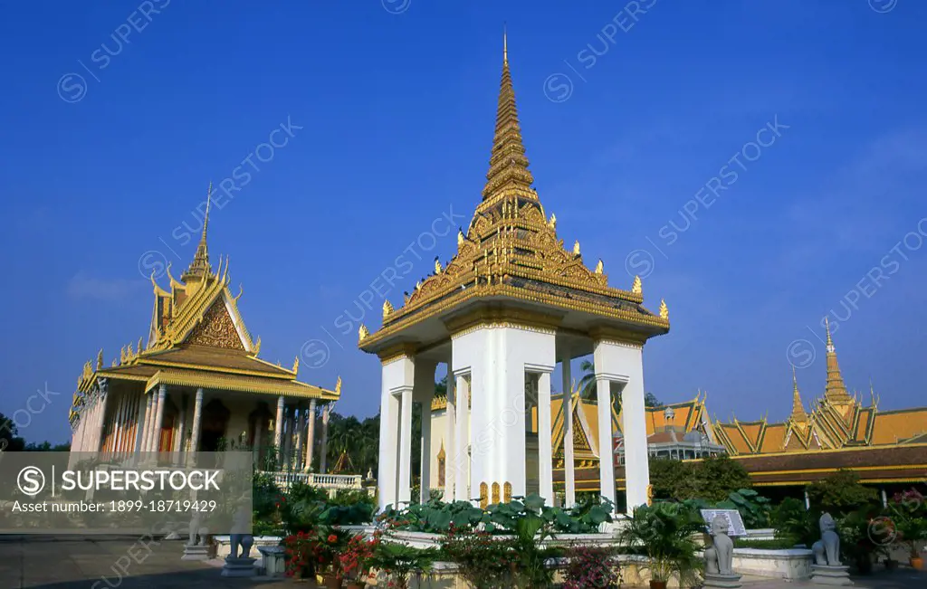 The Royal Palace (Preah Barum Reacha Veang Nei Preah Reacheanachak Kampuchea) and Silver Pagoda, in Phnom Penh, is a complex of buildings which serves as the royal residence of the king of Cambodia. Its full name in the Khmer language is Preah Barom Reachea Veang Chaktomuk. The Kings of Cambodia have occupied it since it was built in the 1860's, with a period of absence when the country came into turmoil during and after the reign of the Khmer Rouge. The palace was constructed after King Norodom relocated the royal capital from Oudong (Udong) to Phnom Penh in the mid-19th century. It was gradually built atop an old citadel called Banteay Kev. It faces towards the East and is situated at the Western bank of the four divisions at the Mekong River called Chaktomuk (an allusion to Brahma, the Hindu god of creation). 