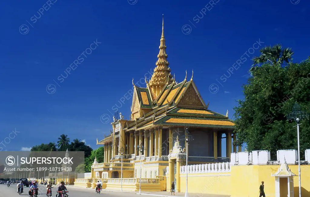 The Royal Palace (Preah Barum Reacha Veang Nei Preah Reacheanachak Kampuchea) and Silver Pagoda, in Phnom Penh, is a complex of buildings which serves as the royal residence of the king of Cambodia. Its full name in the Khmer language is Preah Barom Reachea Veang Chaktomuk. The Kings of Cambodia have occupied it since it was built in the 1860's, with a period of absence when the country came into turmoil during and after the reign of the Khmer Rouge. The palace was constructed after King Norodom relocated the royal capital from Oudong (Udong) to Phnom Penh in the mid-19th century. It was gradually built atop an old citadel called Banteay Kev. It faces towards the East and is situated at the Western bank of the four divisions at the Mekong River called Chaktomuk (an allusion to Brahma, the Hindu god of creation). 