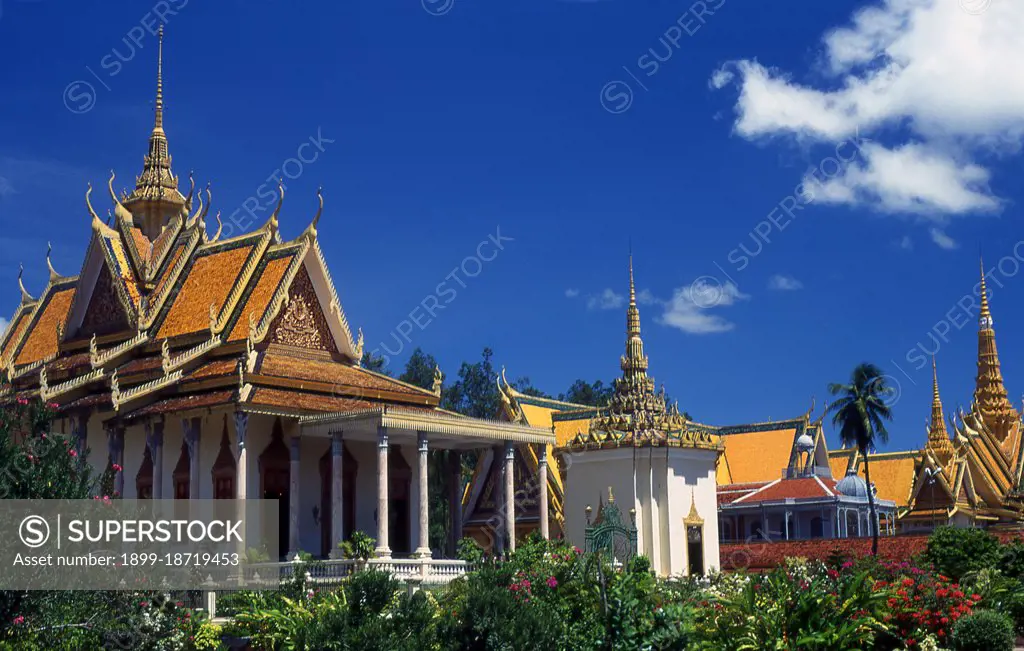 The Royal Palace (Preah Barum Reacha Veang Nei Preah Reacheanachak Kampuchea) and Silver Pagoda, in Phnom Penh, is a complex of buildings which serves as the royal residence of the king of Cambodia. Its full name in the Khmer language is Preah Barom Reachea Veang Chaktomuk. The Kings of Cambodia have occupied it since it was built in the 1860's, with a period of absence when the country came into turmoil during and after the reign of the Khmer Rouge. The palace was constructed after King Norodom relocated the royal capital from Oudong (Udong) to Phnom Penh in the mid-19th century. It was gradually built atop an old citadel called Banteay Kev. It faces towards the East and is situated at the Western bank of the four divisions at the Mekong River called Chaktomuk (an allusion to Brahma, the Hindu god of creation). 