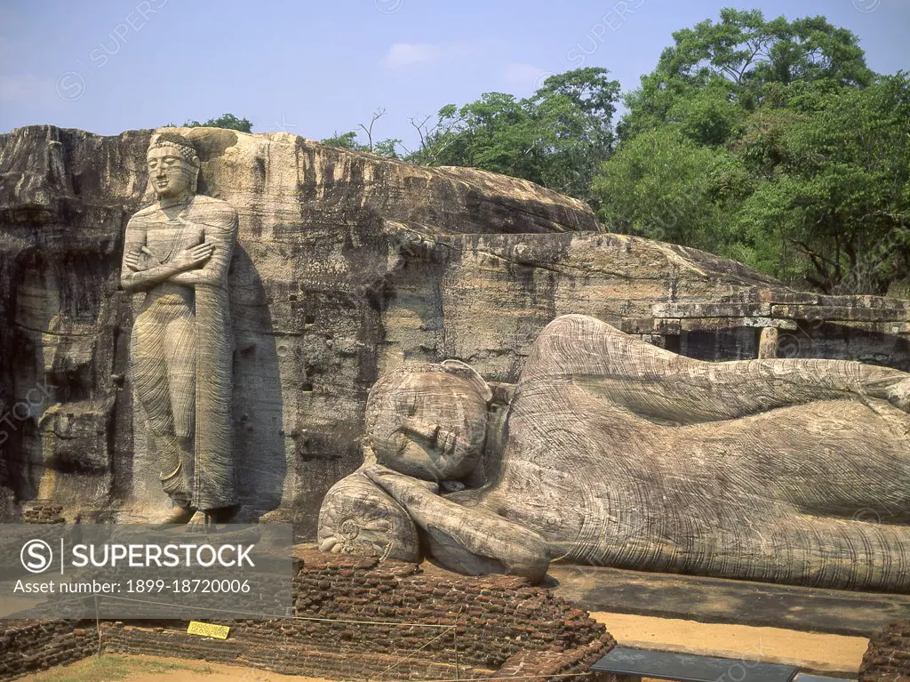 Gal Vihara, a Buddhist rock temple, was constructed in the 12th century by King Parakramabahu I (1123 - 1186). Polonnaruwa, the second most ancient of Sri Lanka's kingdoms, was first declared the capital city by King Vijayabahu I, who defeated the Chola invaders in 1070 CE to reunite the country under a national leader. 