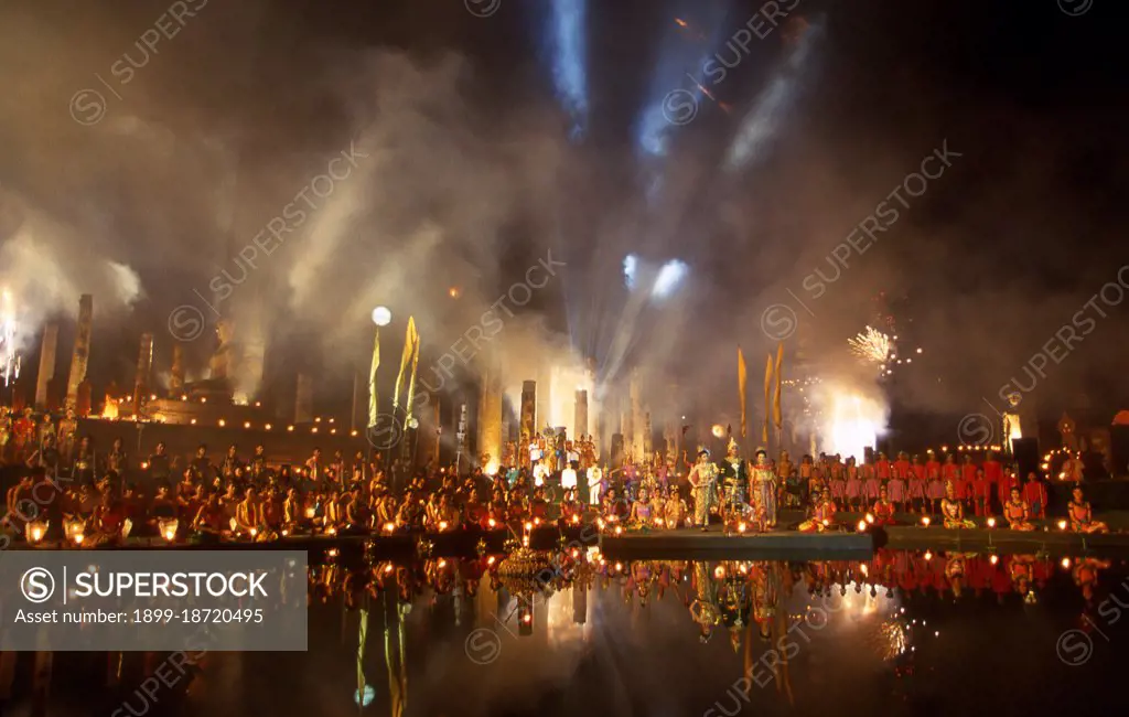 Loy Krathong (or Loi Krathong) is a festival celebrated annually throughout Thailand and certain parts of Laos during the full moon of the 12 month in the traditional lunar calendar. Sukhothai, which literally means 'Dawn of Happiness', was the capital of the Sukhothai Kingdom and was founded in 1238. It was the capital of the Thai Empire for approximately 140 years. The Siamese, or Thais, moved from their ancestral home in southern China into mainland Southeast Asia around the 10th century CE. Prior to this, Indianized kingdoms such as the Mon, Khmer and Malay kingdoms ruled the region. The Thais established their own states starting with Sukhothai, Chiang Saen, Chiang Mai and Lanna Kingdom, before the founding of the Ayutthaya kingdom. These states fought each other and were under constant threat from the Khmers, Burma and Vietnam. Much later, the European colonial powers threatened in the 19th and early 20th centuries, but Thailand survived as the only Southeast Asian state to avoid