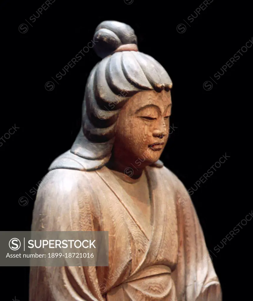 Wood carving of Empress Jingu dated 1326, Hatimangu Shrine, Shimane prefecture. Consort to Emperor Chuai, she also served as Regent from the time of her husband's death in 209 until her son Emperor Ojin acceded to the throne in 269. No firm dates can be assigned to this historical figure's life or reign. Jingu is regarded by historians as a 'legendary' figure because of the paucity of information about her. Legend has it that she led an army in an invasion of Korea and returned to Japan victorious after three years. However, this theory is widely rejected even in Japan as there is no evidence of Japanese rule in any part of Korea. Some believe that Empress Jingu's conquest is only based on the Gwanggaeto Stele (in Jilin, China). But the legend of Jingu's invasion of the Korean peninsula also appears in the ancient Japanese chronicles Kojiki written in 680 and Nihon Shoki written in 720.