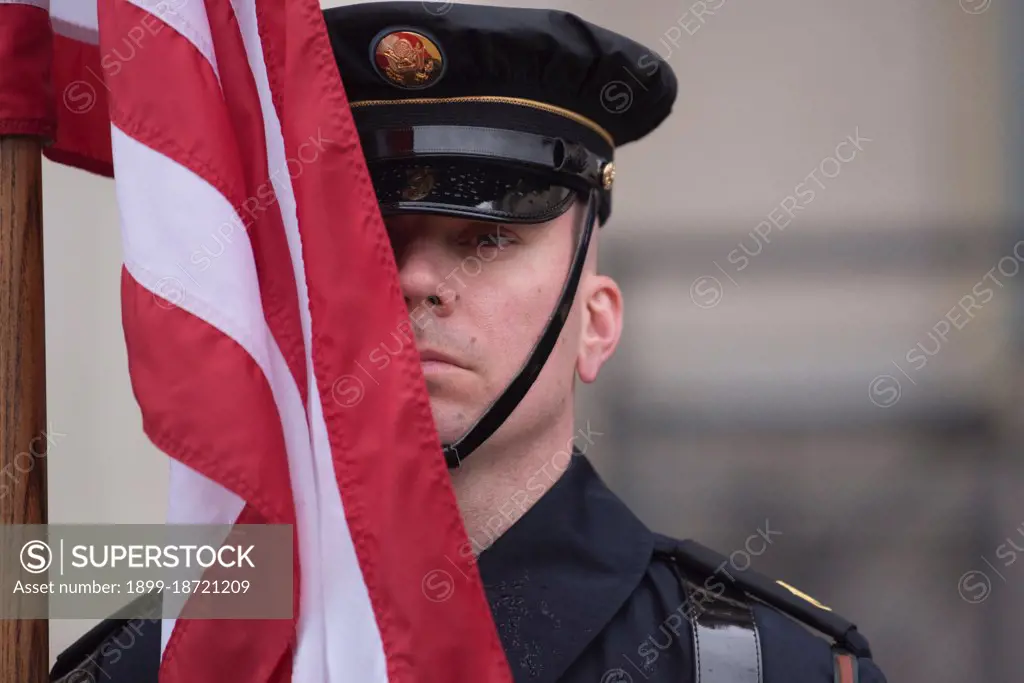 Reportage:  The Joint Honor Guard presents the colors, as part of honors for the arrival ceremony hosted by Defense Secretary Dr. Mark T. Esper for Estonia's Defense Minister Juri Luik, at the Pentagon, Washington, D.C., March 3, 2020.