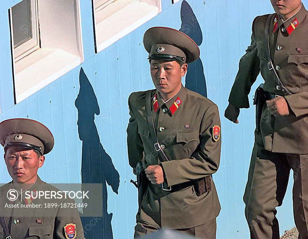 11/6/1998 - The Democratic Peoples Republic of Korea (DPRK), also, North Korea, People's Army guards march in formation to their appointed posts during a repatriation ceremony in the Panmunjom Joint Security Area. 