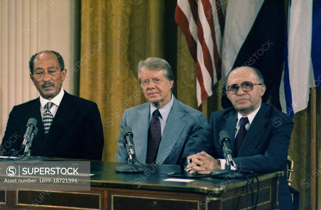 Anwar Sadat, Jimmy Carter and Menachem Begin at the Camp David Accords ...