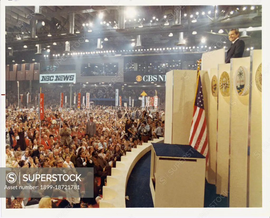 President Richard Nixon Stands at a Podium Overlooking Delegates at the National Republican Convention in Miami Beach, Florida 8 23 1972.