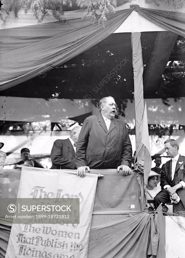 Man speaking at the woman suffrage march to the senate protest circa 1913. 