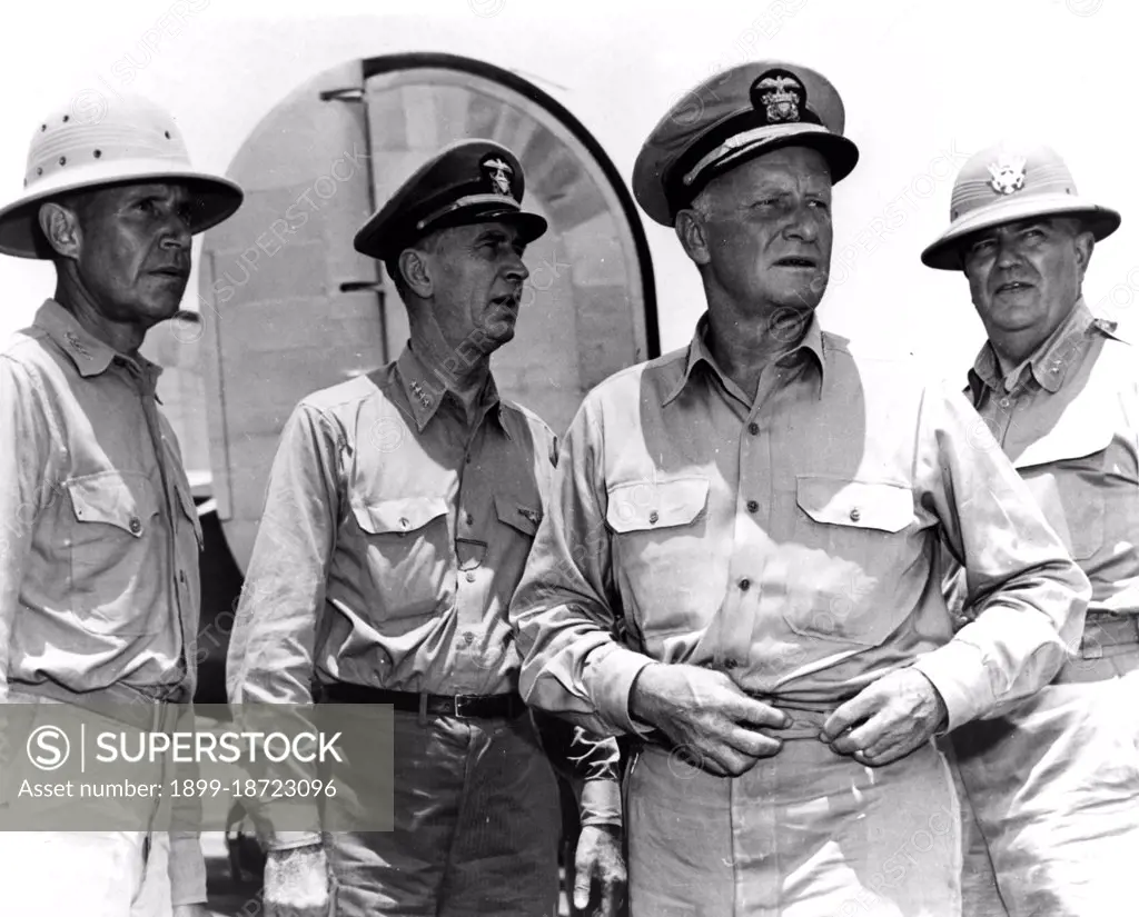 Senior Navy officers visit Saipan, Spruance, King, Nimitz, and Jarman - 1944.