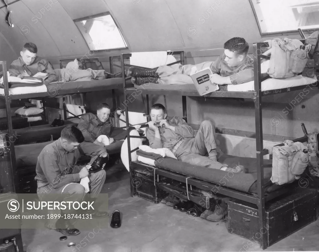 Marine recruits at boot camp live in Quonset huts. San Diego, CA, 6 June 1955. 