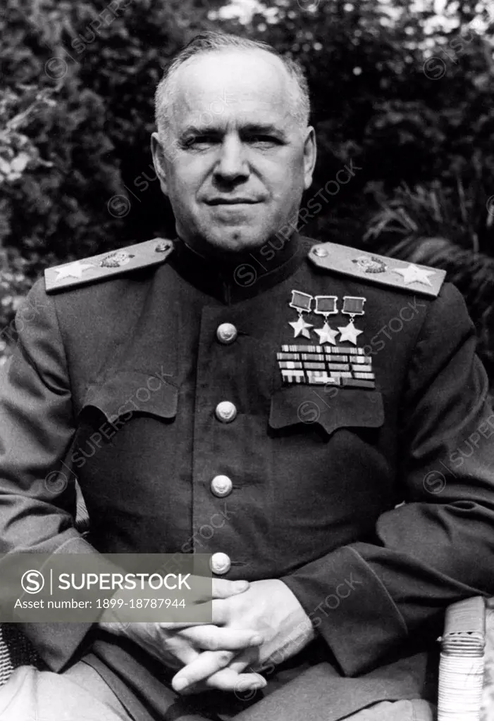 Marshal of the Soviet Union Georgy Konstantinovich Zhukov (1896 18 June 1974), was a Russian career officer in the Red Army who, in the course of World War II, played a pivotal role in leading the Red Army through much of Eastern Europe to liberate the Soviet Union and other nations from the Axis Powers' occupation and conquer Germany's capital, Berlin. He is the most decorated general in the history of Russia and the Soviet Union. In 1938 Zhukov was directed to command the First Soviet Mongolian Army Group, and saw action against Japan's Kwantung Army on the border between Mongolia and the Japanese controlled state of Manchukuo in an undeclared war that lasted from 1938 to 1939. What began as a routine border skirmish - the Japanese testing the resolve of the Soviets to defend their territory - rapidly escalated into a full-scale war, the Japanese pushing forward with 80,000 troops, 180 tanks and 450 aircraft. This led to the decisive Battle of Khalkhin Gol. Zhukov requested major rei