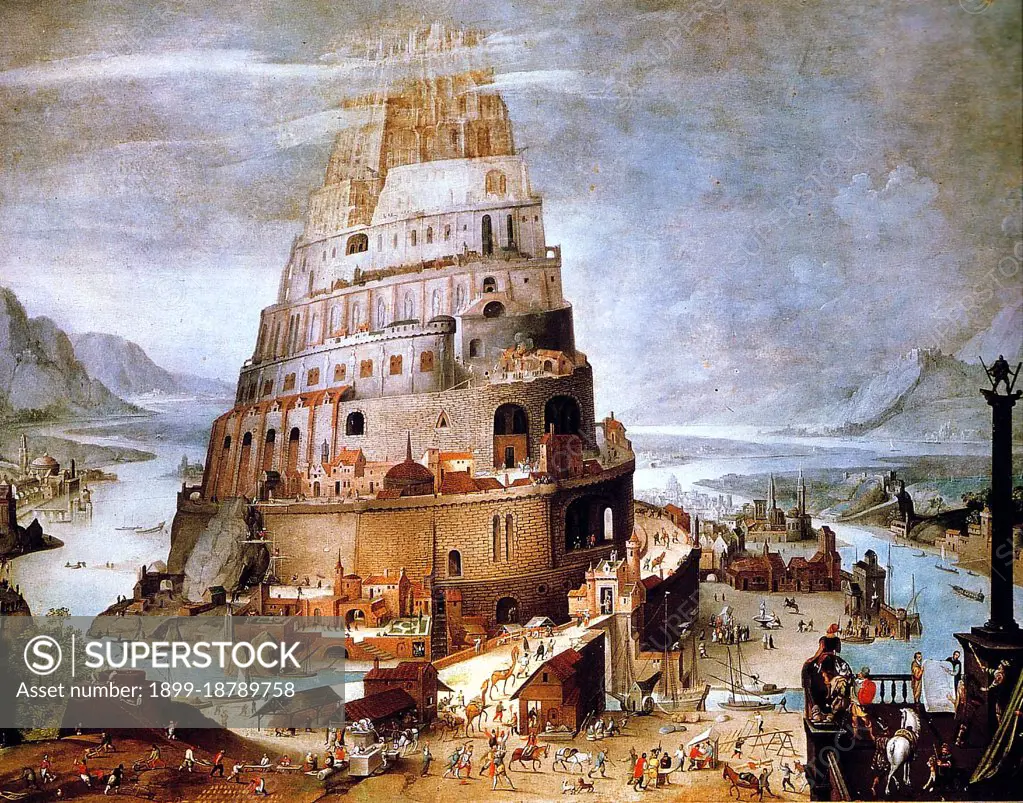 The Tower of Babel, according to the Book of Genesis, was an enormous tower built in the plain of Shinar. According to the biblical account, a united humanity of the generations following the Great Flood, speaking a single language and migrating from the east, came to the land of Shinar, where they resolved to build a city with a tower 'with its top in the heavens..lest we be scattered abroad upon the face of the Earth'. God came down to see what they did and said: 'They are one people and have one language, and nothing will be withholden from them which they purpose to do'. So God said, 'Come, let us go down and confound their speech'. And so God scattered them upon the face of the Earth, and confused their languages, and they left off building the city, which was called Babel 'because God there confounded the language of all the Earth'.(Genesis 11:5-8). The Tower of Babel has often been associated with known structures, notably the Etemenanki, a ziggurat dedicated to Marduk by Nabopo