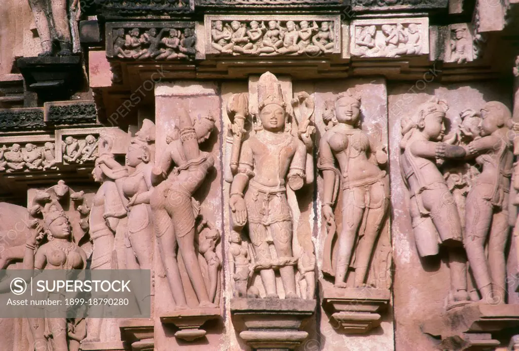 During the 10th and 11th centuries CE the Chandella Kings of central India, scions of a powerful Rajput clan who claimed the moon as their direct ancestor, built a total of 85 temples to the glory of God, the creation, and the Hindu pantheon. The Chandellas were devout Hindus. Eclipsed by the Mughal conquest, the rise of rival dynasties, and the passage of time, the temples languished in the harsh sun and monsoon rains of central India, gradually becoming lost in the jungle. At the time of their re-discovery in 1839, they were so completely overgrown that T. S. Burt, their founder, thought no more than seven temples had survived. Happily this proved far from the case, for when the undergrowth was hacked back and the complex restored, no fewer than twenty two of the original structures were revealed standing.