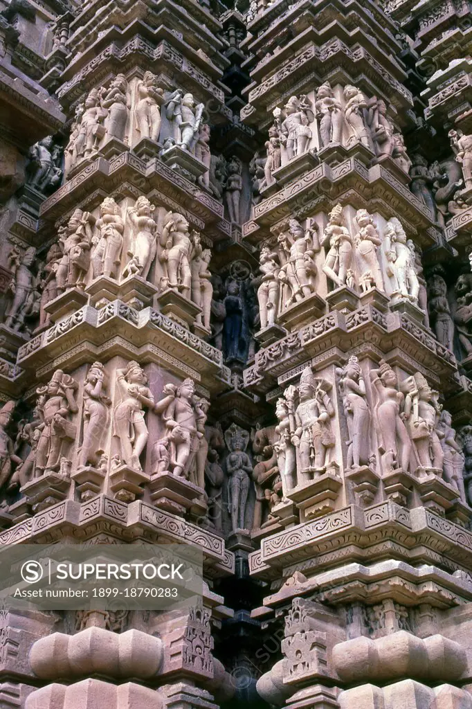 During the 10th and 11th centuries CE the Chandella Kings of central India, scions of a powerful Rajput clan who claimed the moon as their direct ancestor, built a total of 85 temples to the glory of God, the creation, and the Hindu pantheon. The Chandellas were devout Hindus. Eclipsed by the Mughal conquest, the rise of rival dynasties, and the passage of time, the temples languished in the harsh sun and monsoon rains of central India, gradually becoming lost in the jungle. At the time of their re-discovery in 1839, they were so completely overgrown that T. S. Burt, their founder, thought no more than seven temples had survived. Happily this proved far from the case, for when the undergrowth was hacked back and the complex restored, no fewer than twenty two of the original structures were revealed standing.