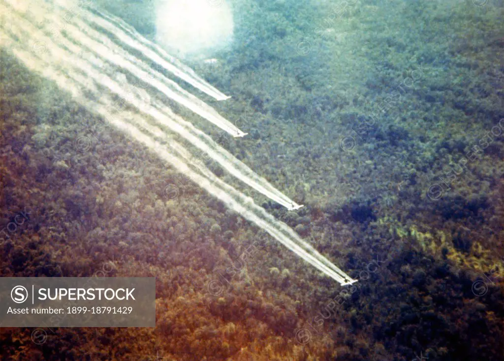 Operation Ranch Hand was a U.S. Military operation during the Vietnam War; lasting from 1962 until 1971. It was part of the overall herbicidal warfare program during the war called 'Operation Trail Dust'. Ranch Hand involved spraying an estimated 20 million US gallons of defoliants and herbicides over rural areas of South Vietnam in an attempt to deprive the NLF (Viet Cong) of vegetation cover and food. Areas of Laos and Cambodia were also sprayed to a lesser extent. Nearly 20,000 sorties were flown between 1961 and 1971.