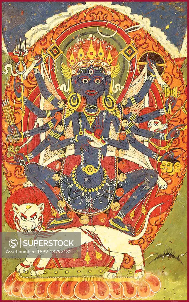 Kali is the Hindu goddess associated with eternal energy. 'She who destroys'. The name Kali comes from kala, which means black, time, death, lord of death, Shiva. Kali means 'the black one'. Since Shiva is called Kala - the eternal time, Kali, his consort, also means 'Time' or 'Death' (as in time has come). Hence, Kali is considered the goddess of time and change. Although sometimes presented as dark and violent, her earliest incarnation as a figure of annihilation still has some influence. Various Shakta Hindu cosmologies, as well as Shakta Tantric beliefs, worship her as the ultimate reality or Brahman. She is also revered as Bhavatarini (literally 'redeemer of the universe'). Kali is represented as the consort of Lord Shiva, on whose body she is often seen standing. She is associated with many other Hindu goddesses like Durga, Bhadrakali, Sati, Rudrani, Parvati and Chamunda. She is the foremost among the Dasa Mahavidyas, ten fierce Tantric goddesses.