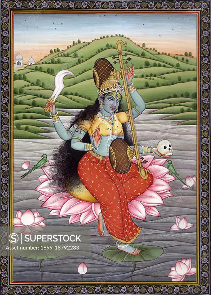 In Hinduism, Matangi is one of the Mahavidyas, ten Tantric goddesses and a ferocious aspect of Devi, the Hindu Divine Mother. She is considered as the Tantric form of Sarasvati, the goddess, she governs speech, music, knowledge and the arts. Her worship is described to acquire supernatural powers, especially gaining control over enemies, attracting people to oneself, acquiring mastery over the arts and gaining Supreme Knowledge. Matangi is often associated with pollution, inauspiciousness and the periphery of Hindu society, which is summed up in her most popular form Ucchishta-Chandalini or Ucchishta-Matangini. She is described as an outcaste (Chandalini) and offered left-over or partially-eaten food (Ucchishta) without washing his hands or food after eating; both of which are considered to be impure in classical Hinduism. Matangi is often pictured emerald green in colour. While Ucchishta-Matangini carries a noose, a sword, a goad, and a club, his other well-known form Raja-Matangi pla