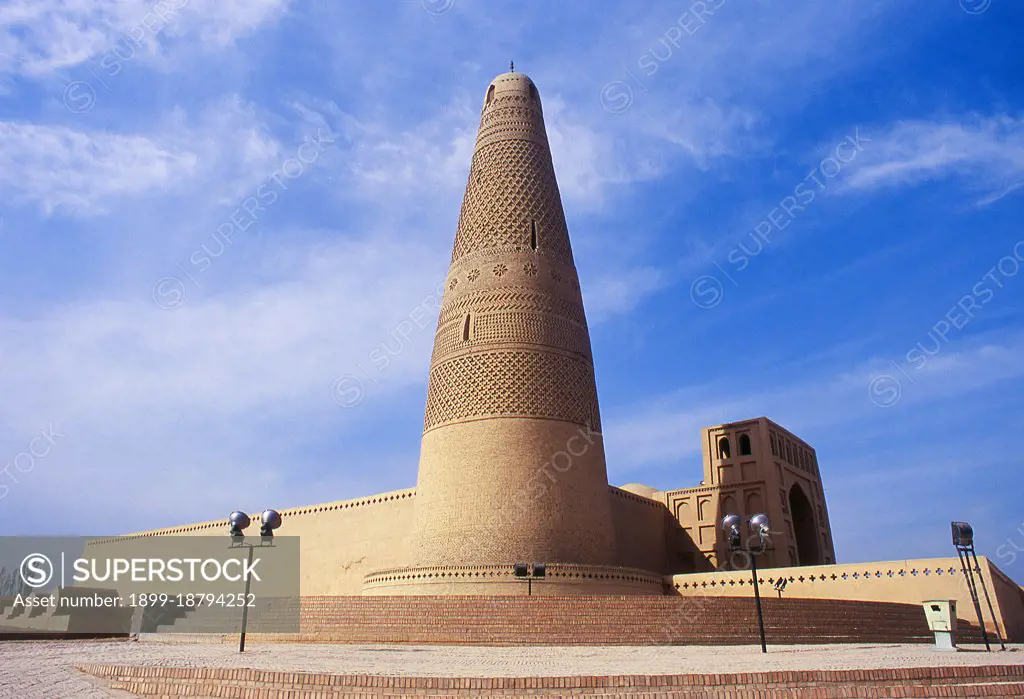 The Emin Minaret or Imin Ta is 44 meters (144 ft) high and is the tallest minaret in China. The minaret was started in 1777 during the reign of the Qing Emperor Qianlong (1735-1796) and was completed only one year later. It was financed by local leaders and built to honor the exploits of a local Turpan general, Emin Khoja, hence the name 'Emin'. The Turpan Oasis was a strategically significant centre on Xinjiangs Northern Silk Route, site of the ancient cities of Yarkhoto (Jiaohe) and Karakhoja (Gaochang). Chinese armies first entered Turpan in the 2nd century BC, during the reign of Han Emperor Wu Di (141-87) when the oasis was a centre of Indo-European Tocharian culture. Turpan retained a distinctly Buddhist character until the time of the Chagatai Khanate in the 13th century, when Islam gradually became the dominant religion.