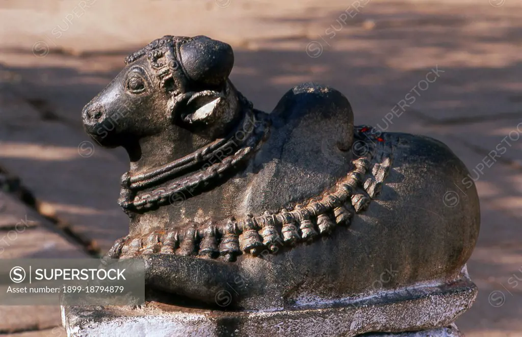 Nandi (Nandin) the Bull was the mythical mount of the god Shiva in Hindu mythology. The Virupaksha Temple (also known as the Pampapathi Temple) is Hampi's main centre of pilgrimage. It is fully intact among the surrounding ruins and is still used in worship. The temple is dedicated to Lord Shiva, known here as Virupaksha, as the consort of the local goddess Pampa who is associated with the Tungabhadra River. Hampi is a village in northern Karnataka state. It is located within the ruins of Vijayanagara, the former capital of the Vijayanagara Empire. Predating the city of Vijayanagara, it continues to be an important religious centre, housing the Virupaksha Temple, as well as several other monuments belonging to the old city.