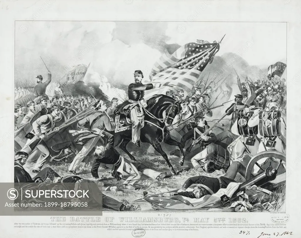 American Civil War Lithograph - The Battle of Williamsburg, Va. . 