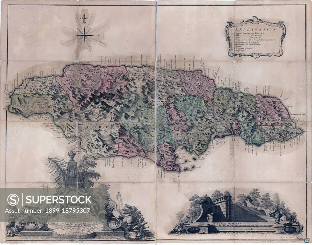 Vintage Maps / Antique Maps - map of the island of Jamaica ca. 1763. 