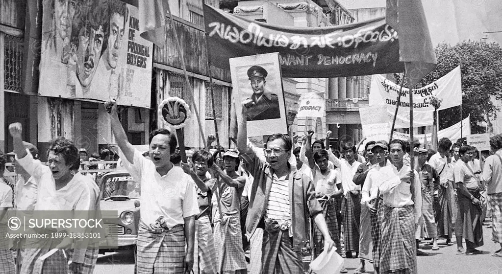 The 8888 Nationwide Popular Pro-Democracy Protests (also known as the People Power Uprising) were a series of marches, demonstrations, protests, and riots in the Socialist Republic of the Union of Burma (today commonly known as Burma or Myanmar). Key events occurred on 8 August 1988, and therefore it is known as the 8888 Uprising.