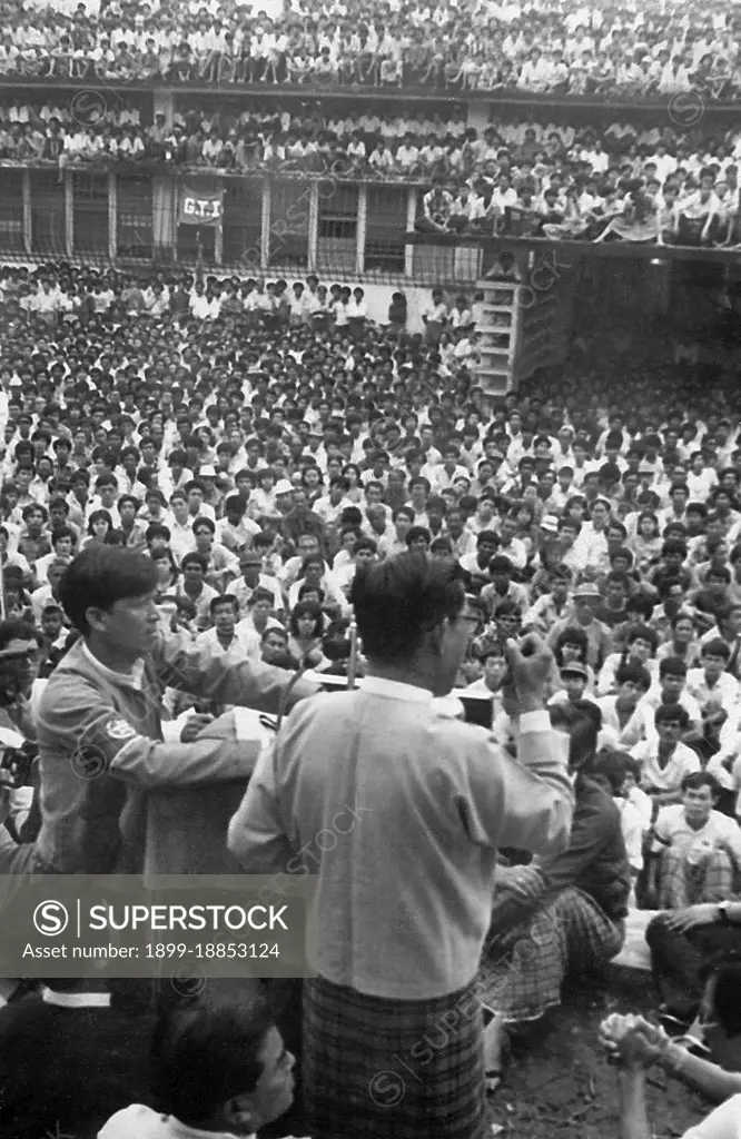 The 8888 Nationwide Popular Pro-Democracy Protests (also known as the People Power Uprising) were a series of marches, demonstrations, protests, and riots in the Socialist Republic of the Union of Burma (today commonly known as Burma or Myanmar). Key events occurred on 8 August 1988, and therefore it is known as the 8888 Uprising. General Thura Tin Oo (Burmese: , IPA: [t` ú; born 3 March 1927 in Pathein, often referred to as U Tin Oo) is a retired general, former commander in chief of the armed forces of Union of Myanmar, highly decorated soldier, pro-democracy activist and deputy leader of the National League for Democracy (NLD) in Myanmar.