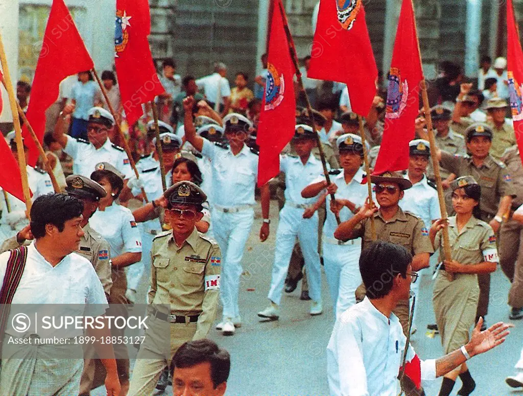 The 8888 Nationwide Popular Pro-Democracy Protests (also known as the People Power Uprising) were a series of marches, demonstrations, protests, and riots in the Socialist Republic of the Union of Burma (today commonly known as Burma or Myanmar). Key events occurred on 8 August 1988, and therefore it is known as the 8888 Uprising.