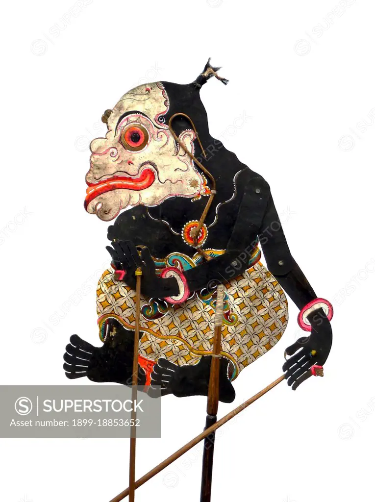 In Javanese wayang (shadow puppets), the panakawan or panakavan (phanakavhan) are the clown servants of the hero. There are four of them - Semar (also known as Ki Lurah Semar), Petruk, Gareng and Bagong. Semar is the personification of a deity, sometimes said to the be the dhanyang or guardian spirit of the island of Java. In Javanese mythology, deities can only manifest themselves as ugly or otherwise unprepossessing humans, and so Semar is always portrayed as short and fat with a pug nose and a dangling hernia. His three companions are his adopted sons, given to Semar as votaries by their parents. Petruk is portrayed as tall and gangling with a long nose, Gareng as short with a club foot and Bagong as obese. Wayang is a Javanese word for particular kinds of theatre (literally 'shadow'). When the term is used to refer to kinds of puppet theatre, sometimes the puppet itself is referred to as wayang. Performances of shadow puppet theatre are accompanied by gamelan in Java. UNESCO design