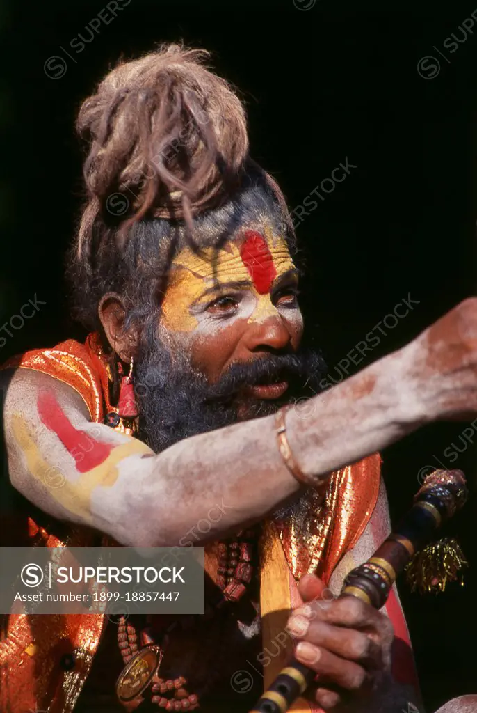 They are known, variously, as sadhus (saints, or 'good ones'), yogis (ascetic practitioners), fakirs (ascetic seeker after the Truth) and sannyasins (wandering mendicants and ascetics). They are the ascetic - and often eccentric - practitioners of an austere form of Hinduism. Sworn to cast off earthly desires, some choose to live as anchorites in the wilderness. Others are of a less retiring disposition, especially in the towns and temples of Nepal's Kathmandu Valley. If the Vale of Kathmandu seems to boast more than its share of sadhus and yogis, this is because of the number and importance of Hindu temples in the region. The most important temple of Vishnu in the valley is Changunarayan, and here the visitor will find many Vaishnavite ascetics. Likewise, the most important temple for followers of Shiva is the temple at Pashupatinath. Vishnu, also known as Narayan, can be identified by his four arms holding a sanka (sea shell), a chakra (round weapon), a gada (stick-like weapon) and a