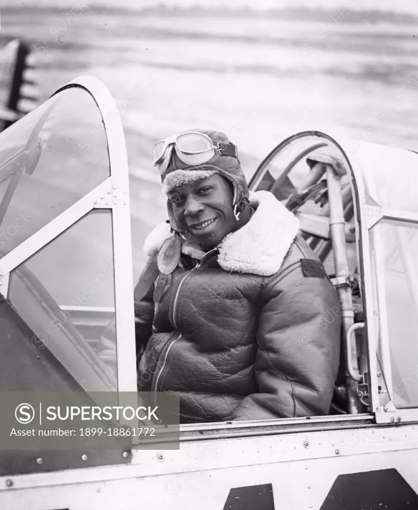 Charles W Dryden (1920-2008) New York, NY, is shown in the cockpit of an Advanced Trainer at the Basic and Advanced Flying School for Negro Air Corps Cadets, Tuskegee, AL, 1/12/1942. (Photo by US Army Air Corps/GG Vintage Images)