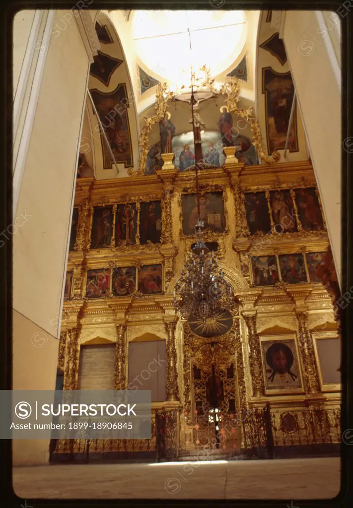 Archangel Michael Monastery, Archangel Cathedral (1653-56), interior, east view, with icon screen, (late 18th century), Velikii Ustiug, Russia 1996..