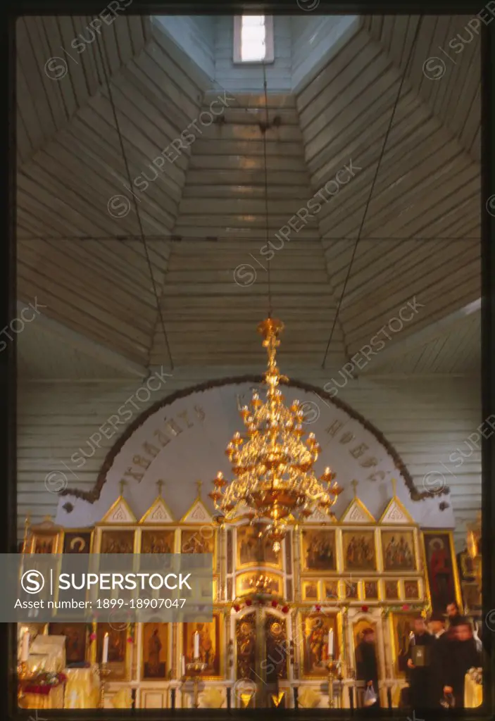 Old Believer Church of the Trinity (around 1907), interior, view east with icon screen, Tomsk, Russia; 1999.