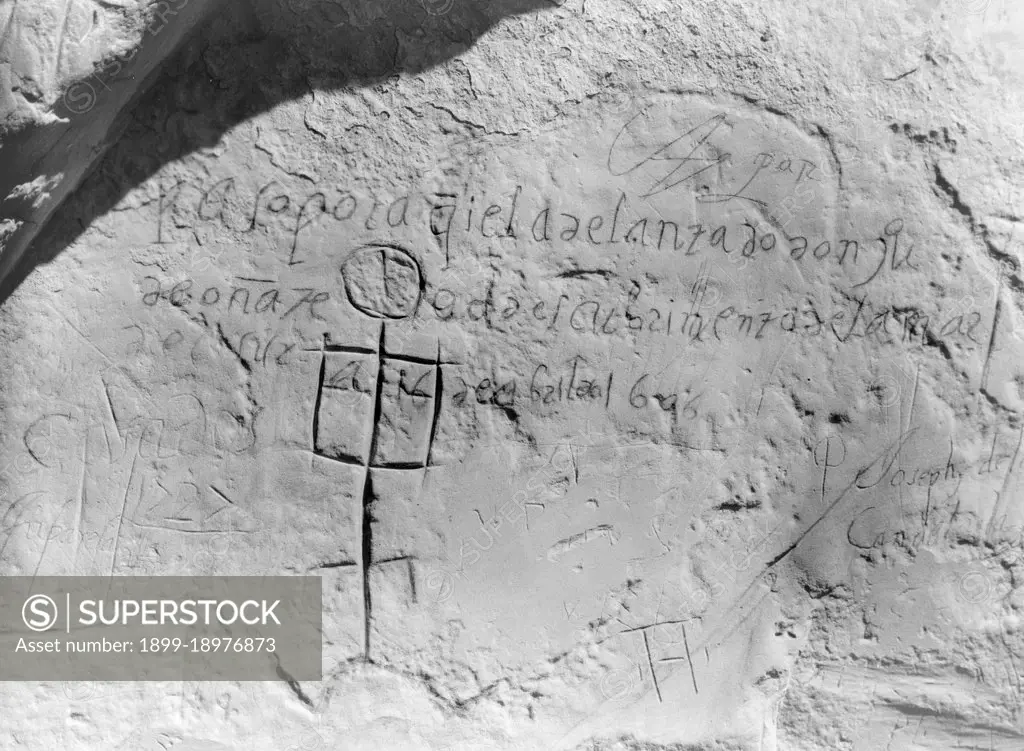 Edward S. Curtis Native American Indians - Inscription Rock, with message written in Spanish by Juan de Oñate as he was passing through what is now New Mexico in April 1606 ca. 1927. 