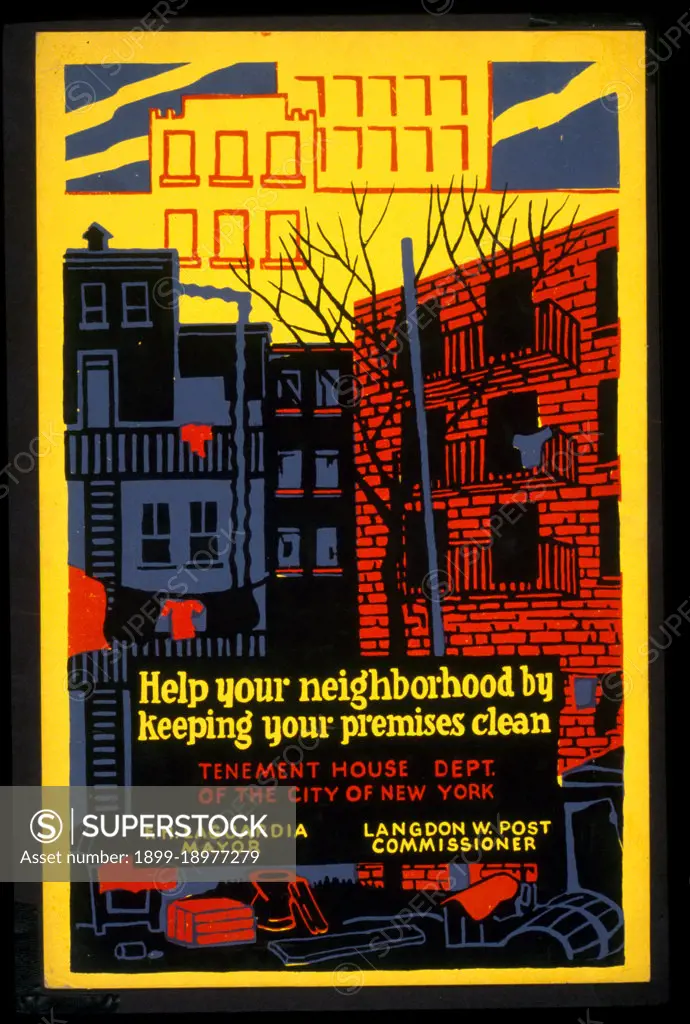 Poster promoting better living conditions by keeping tenement neighborhoods clean. 