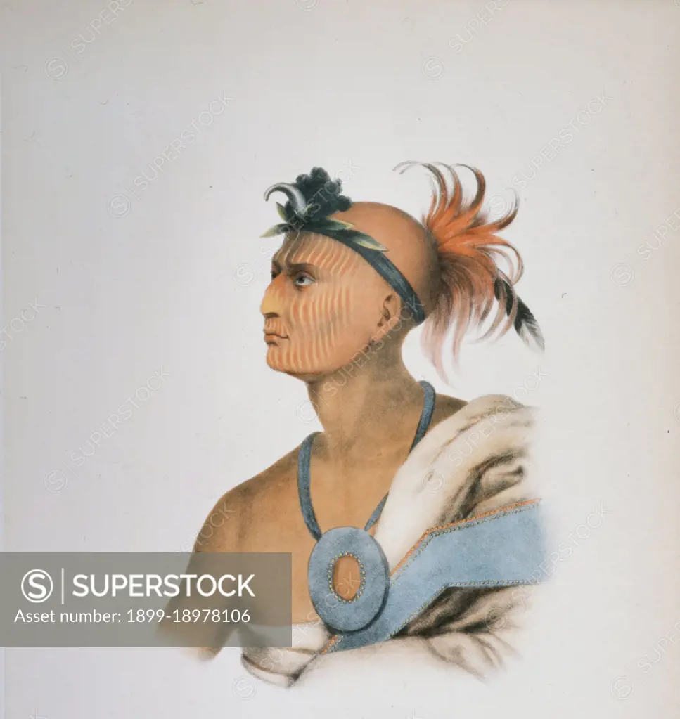 Tah-Col-O-Quoit (Rising Cloud), a Sauk warrior, head-and-shoulders portrait, facing left. ca 1842. 