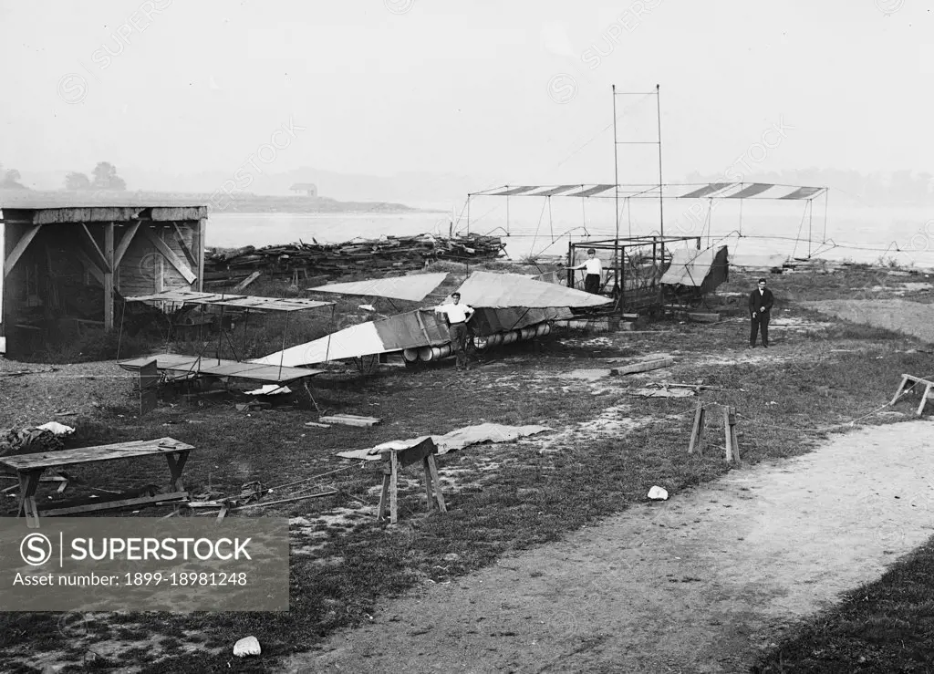 Early aviation history - Meckler-Allen Aeroplane - A biplane intended for transatlantic flight, built by John J. Meckler and C.A. Allen (or Allen Canton)   ca. 1912. 