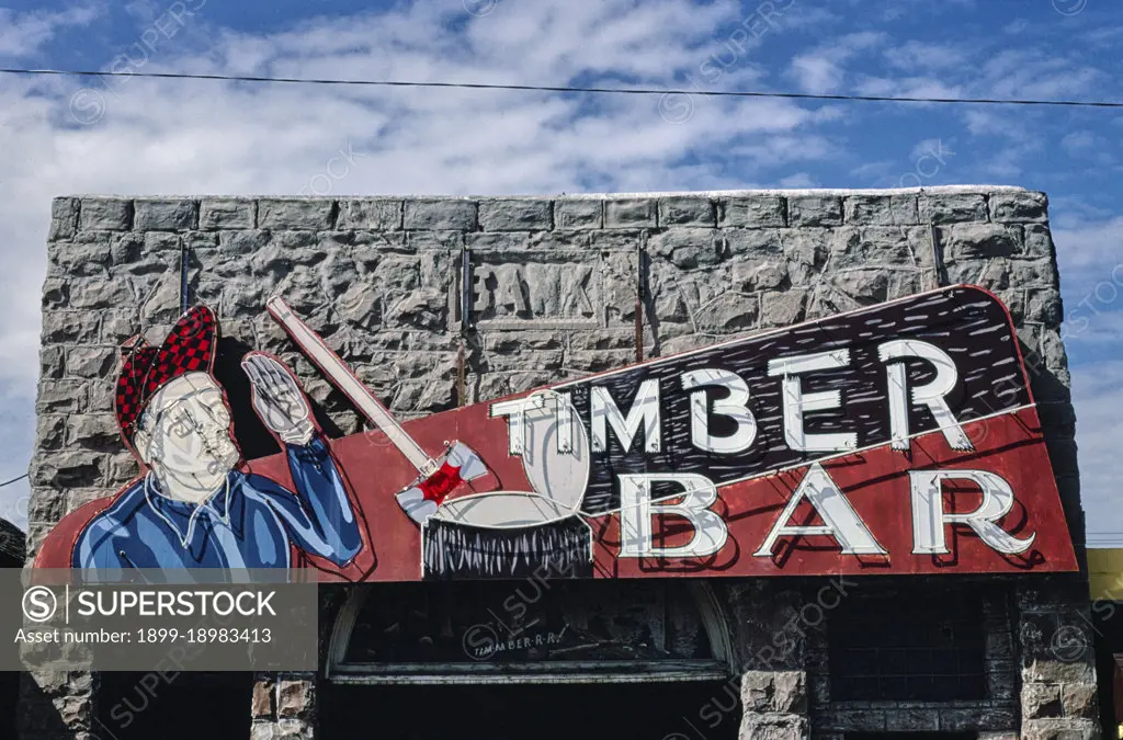 1980s America -  Timber Bar sign, Big Timber, Montana 1980. 