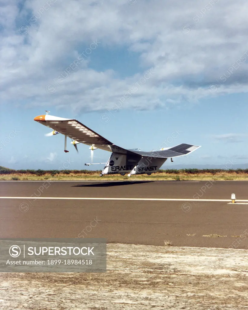 The Pathfinder aircraft has set a new unofficial world record for high-altitude flight of over 71,500 feet for solar-powered aircraft at the U.S. Navy's Pacific Missile Range Facility, Kauai, Hawaii. Pathfinder was designed and manufactured by AeroVironment, Inc, of Simi Valley, California, and was operated by the firm under a jointly sponsored research agreement with NASA's Dryden Flight Research Center, Edwards, California. Pathfinder's record-breaking flight occurred July 7, 1997. The aircraft took off at 11:34 a.m. PDT, passed its previous record altitude of 67,350 feet at about 5:45 p.m. and then reached its new record altitude at 7 p.m. The mission ended with a perfect nighttime landing at 2:05 a.m. PDT July 8. The new record is the highest altitude ever attained by a propellor-driven aircraft. Before Pathfinder, the altitude record for propellor-driven aircraft was 67,028 feet, set by the experimental Boeing Condor remotely piloted aircraft.. 