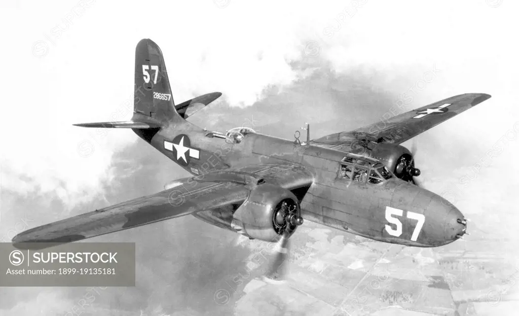 USA: A Douglas A-20 Havoc Light Bomber of the USAAF (US Army Air Force) in flight c. 1945