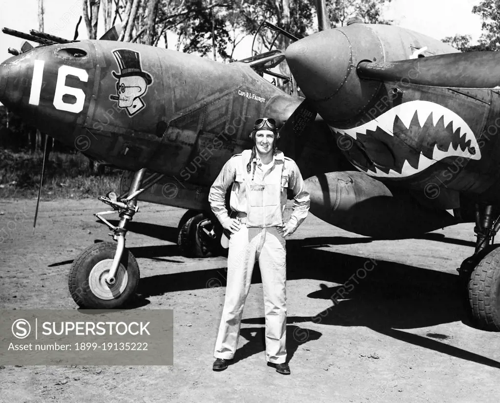 USA/Japan: US Army Air Force Captain Robert L. Faurot after shooting down two Japanese Zero fighters New Guinea, 1942