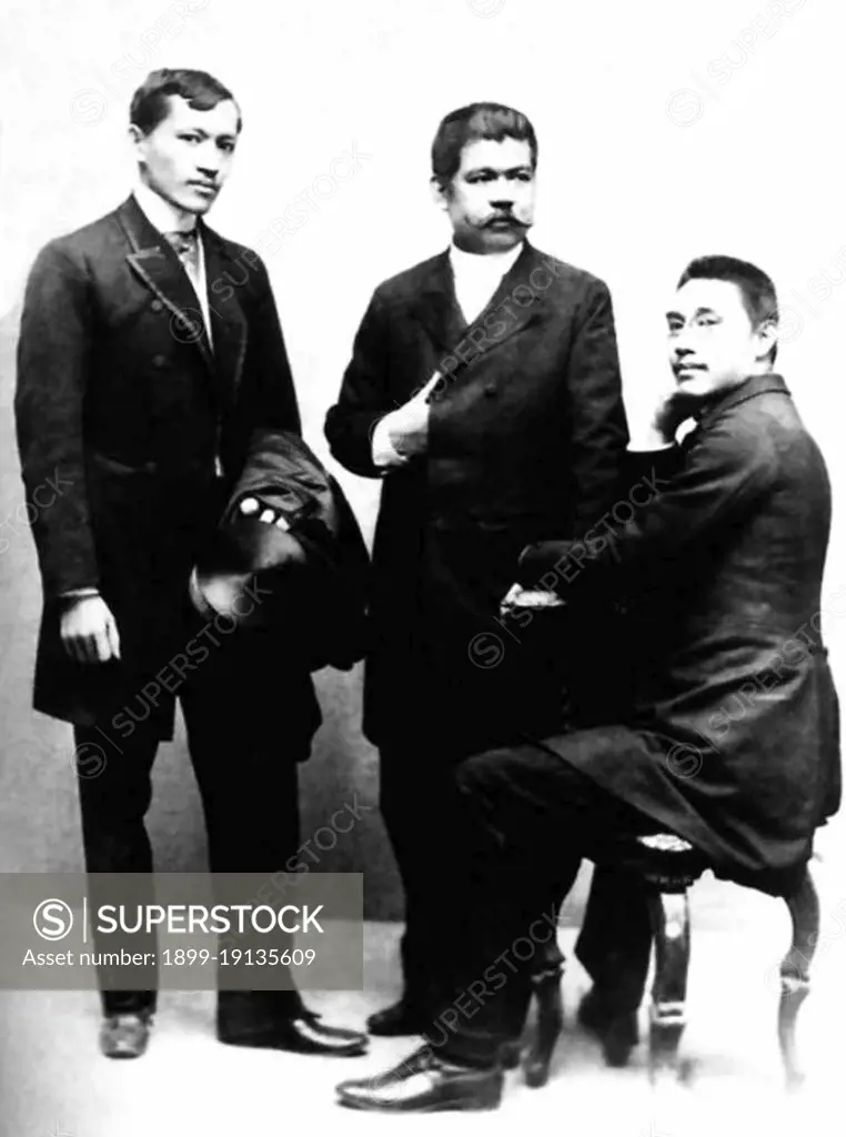 Philippines: Leaders of the Filipino nationalist reform movement in Spain, left to right Jose Rizal, Marcelo del Pilar, Mariano Ponce, c. 1890