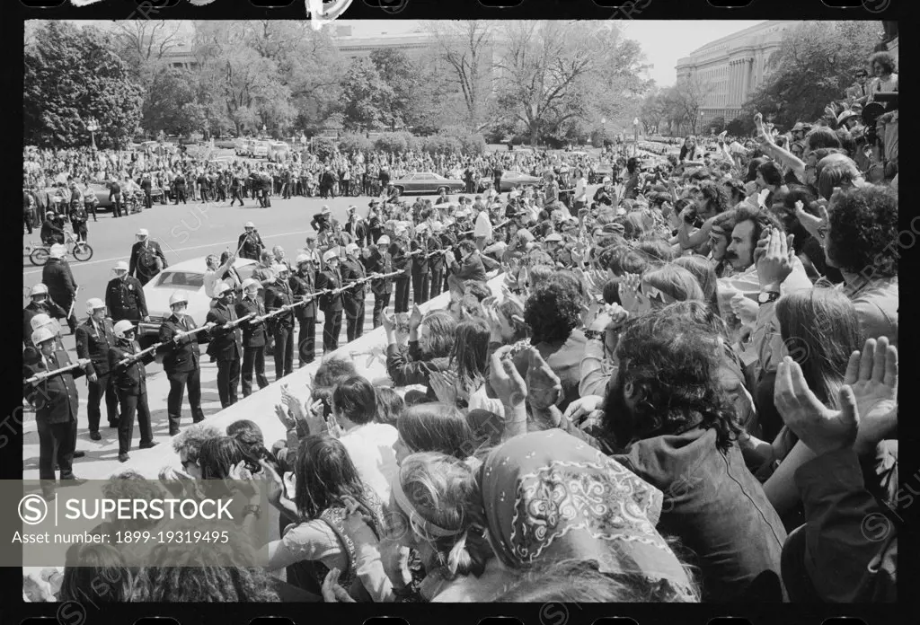 Police line shielding Vietnam war protesters