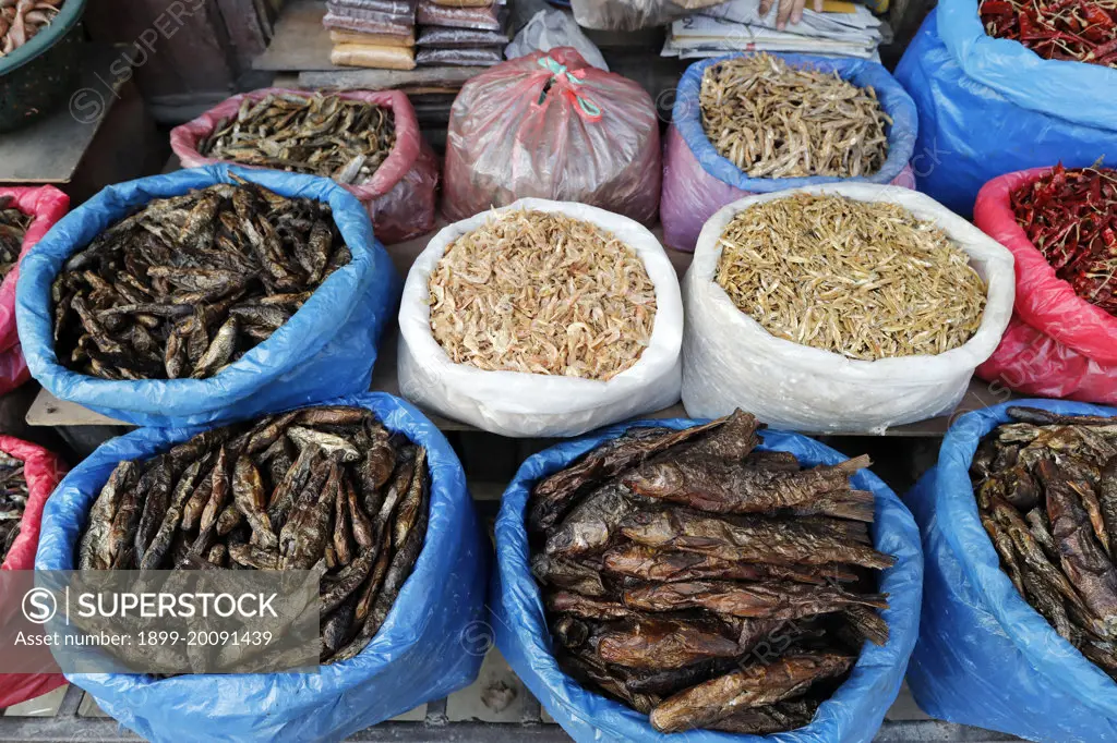 Dry fish for sale at market..