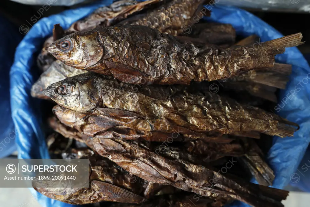 Dry fish for sale at market..