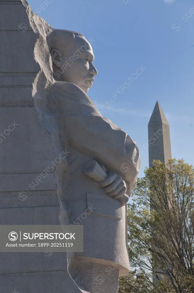 Martin Luther King statue and Washington Monument, Washington, D.C.