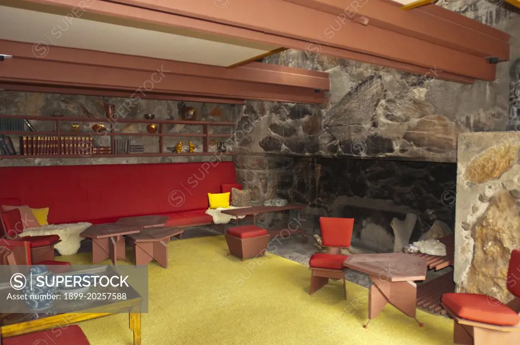 North America, USA, Arizona, Scottsdale, Taliesin West of  Architect Frank Lloyd Wright, Sitting Room with Wright Designed Furniture