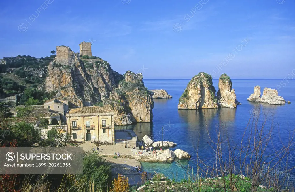 La Tonnara former tuna fishing building, Scopello, Sicily, Italy