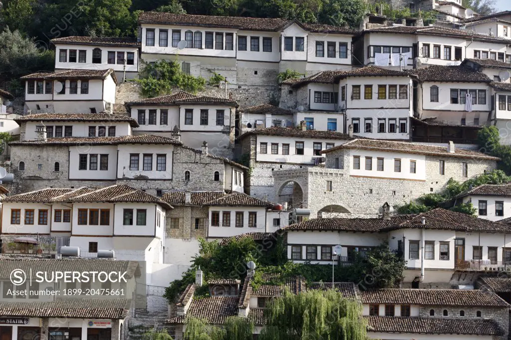 Berat riverfront buildings, Berat, Albania. 