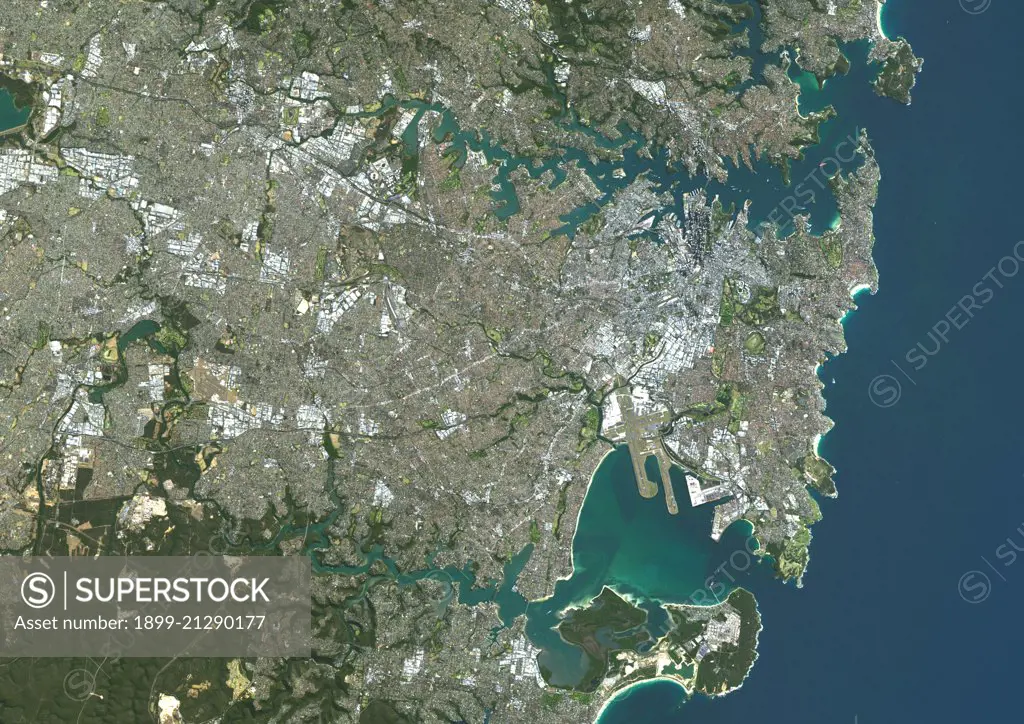 Colour satellite image of Sydney, Australia. Image taken on August 4, 2014 with Landsat 8 data. 